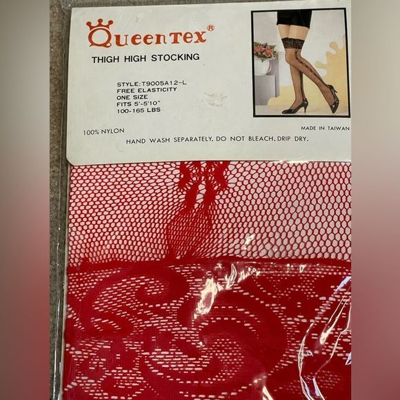 Queen Tex Other - Queen Tex Thigh High Red Fishnet Stocking with Side Pattern